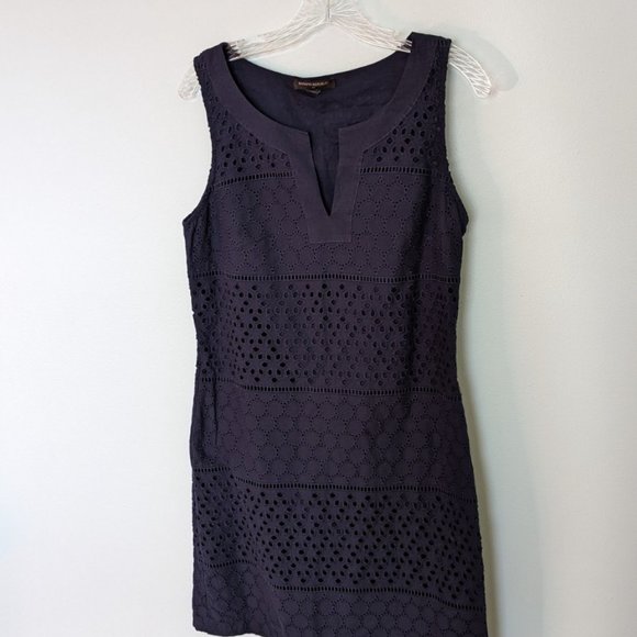 Banana Republic Rio Eyelet Shift Dress, Navy, Sz 6 EUC - Picture 2 of 4
